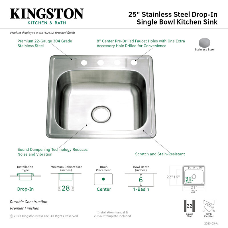 Brushed Stainless Steel Farmhouse Single Bowl Kitchen Sink