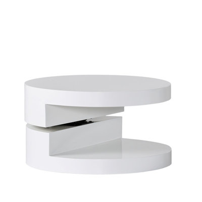 Rotatable Coffee Table With Storage, Glossy White, Small , 22.97x22.97x12.91 In Rotating Hidden Storage Place, , Modern White Gloss, 23.62x23.62x12.99