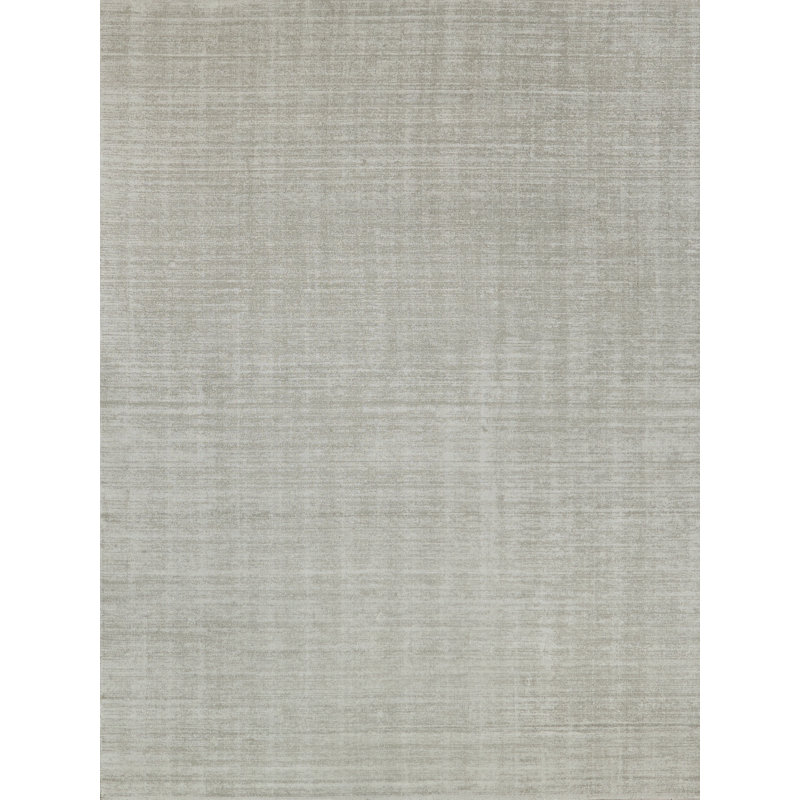 Martelli Modern Handmade Silky Nylon, Light Silver Area Rug, Rectangle 10' x 14'