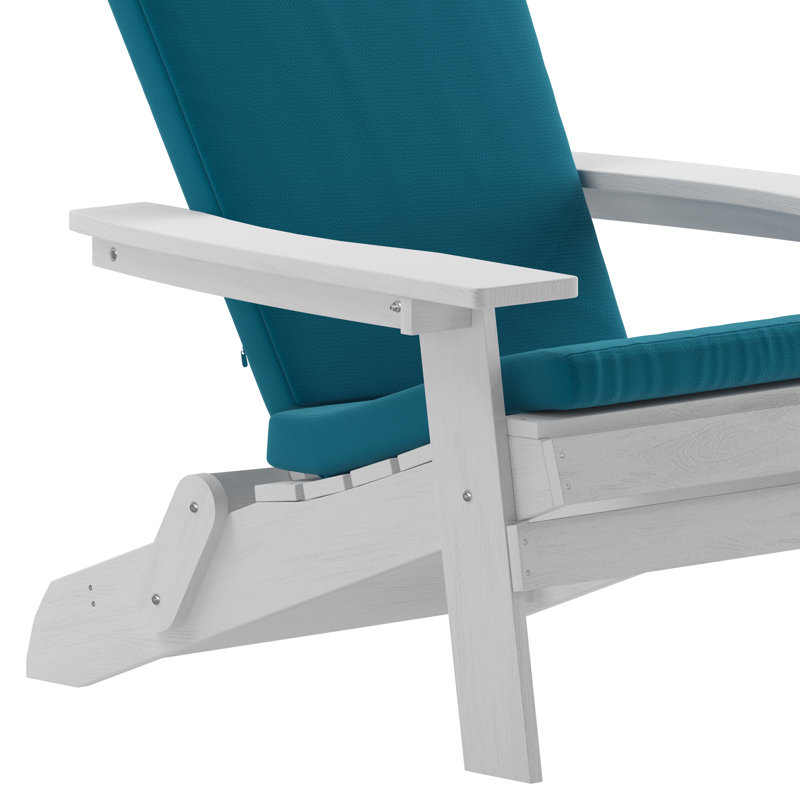 Chaises Adirondack pliantes intérieures / extérieures avec coussins Rangins, Blanc / bleu sarcelle