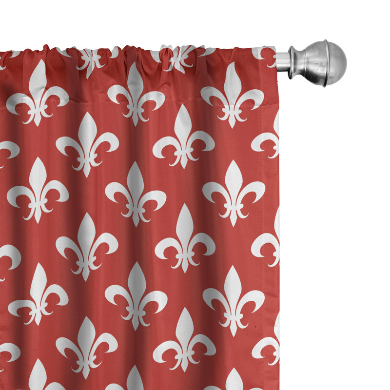 Rideaux 4 panneaux Latitude Run® Fleur De Lis, rouge héraldique et blanc, L 56 po x L 84 po
