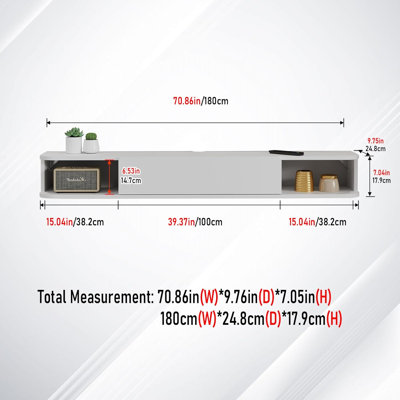 Gray Wood FloatIng TV Stand for 80" TV, 70" Wall Mouinted Media Console Shelf