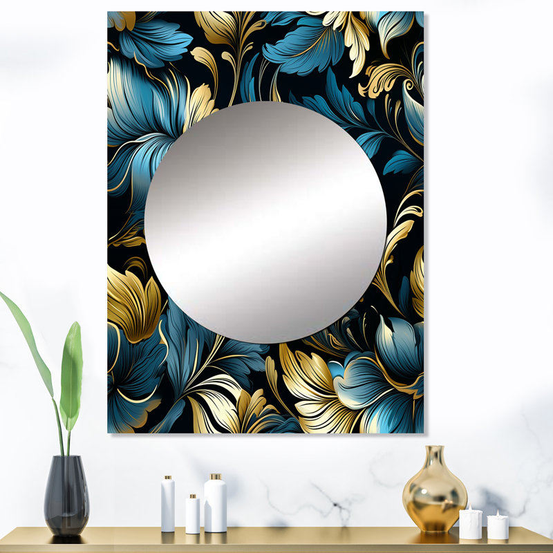 Sérénade damassé dorée et bleue Khandaker, 40 po x 30 po