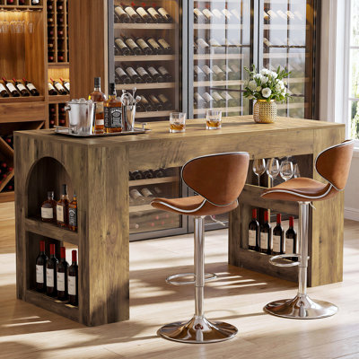 63" Bar Table, Counter Height Table With Storage