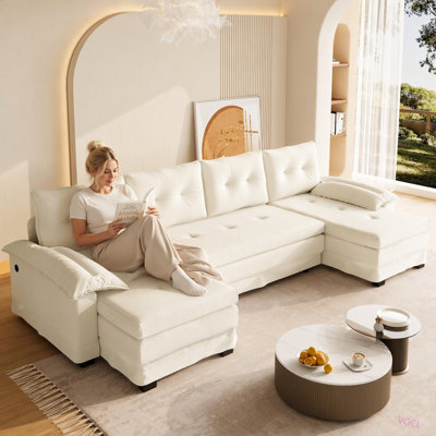 Canapé-lit en U de 278 cm avec lit gigogne, canapé-lit 2 en 1 avec accoudoirs amovibles et ports USB, sectionnel modulaire avec méridienne pour salon/appartement