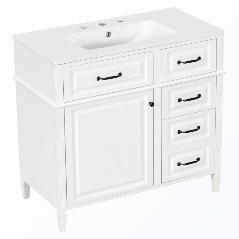 Meuble-lavabo autoportant avec tiroirs et tablette, Blanc