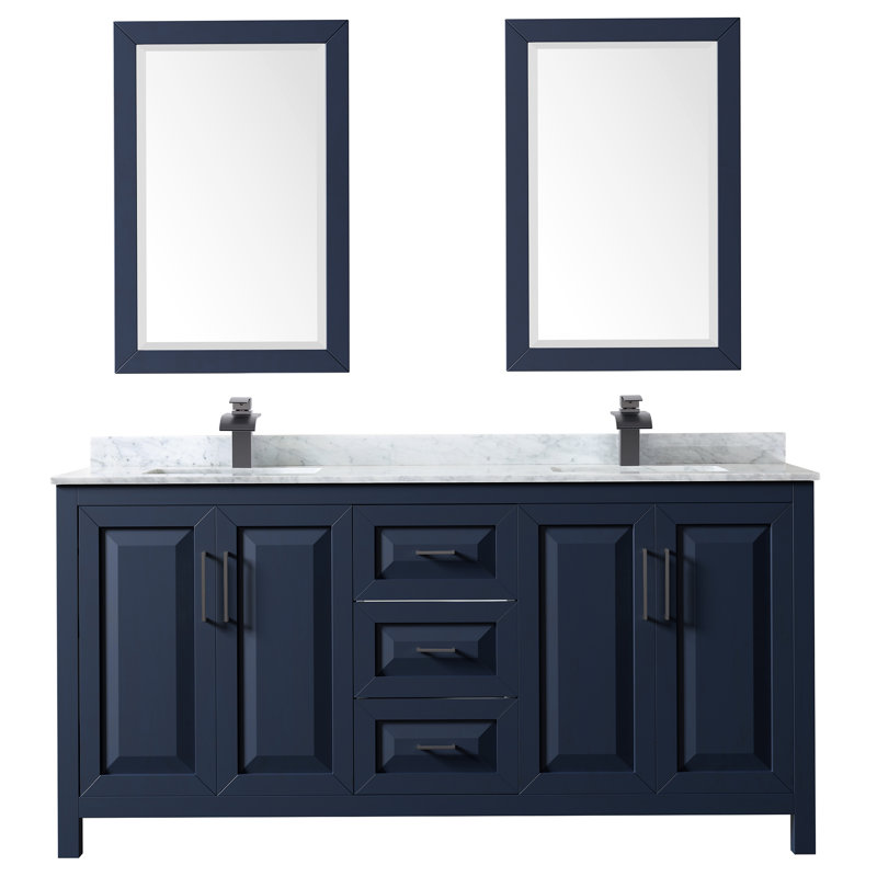 Daria 72'' W Double Vanity, Matte Black, Dark Blue, White Cultured Marble
