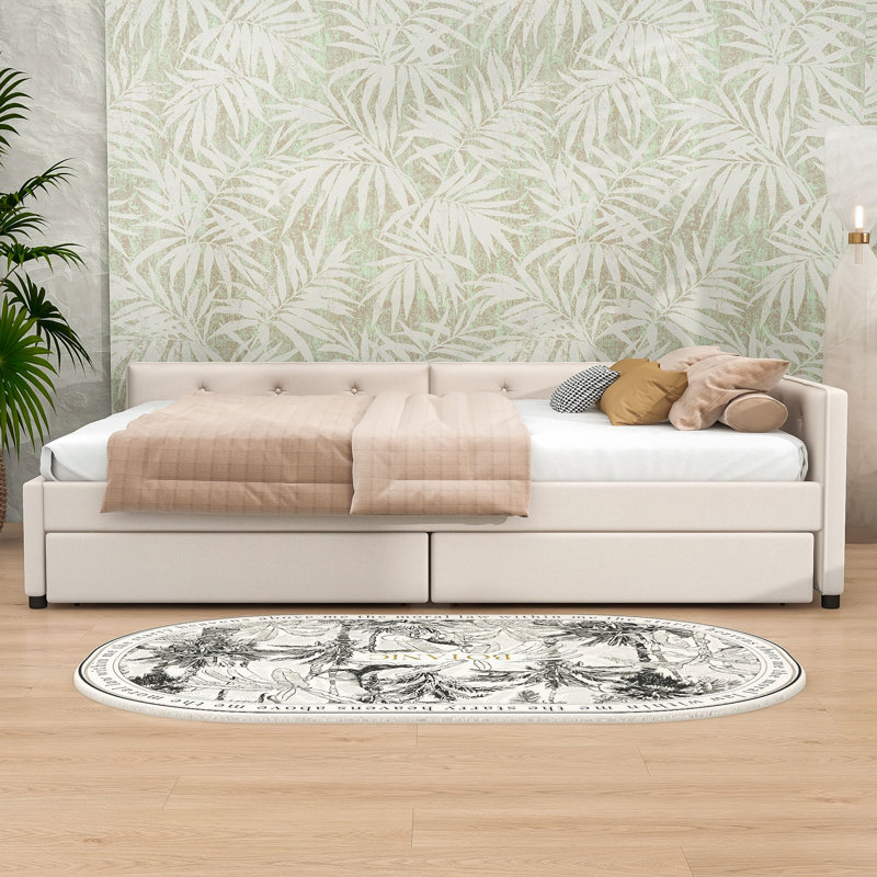 Zharia Upholstered Daybed with USB and Storage Drawers, Queen