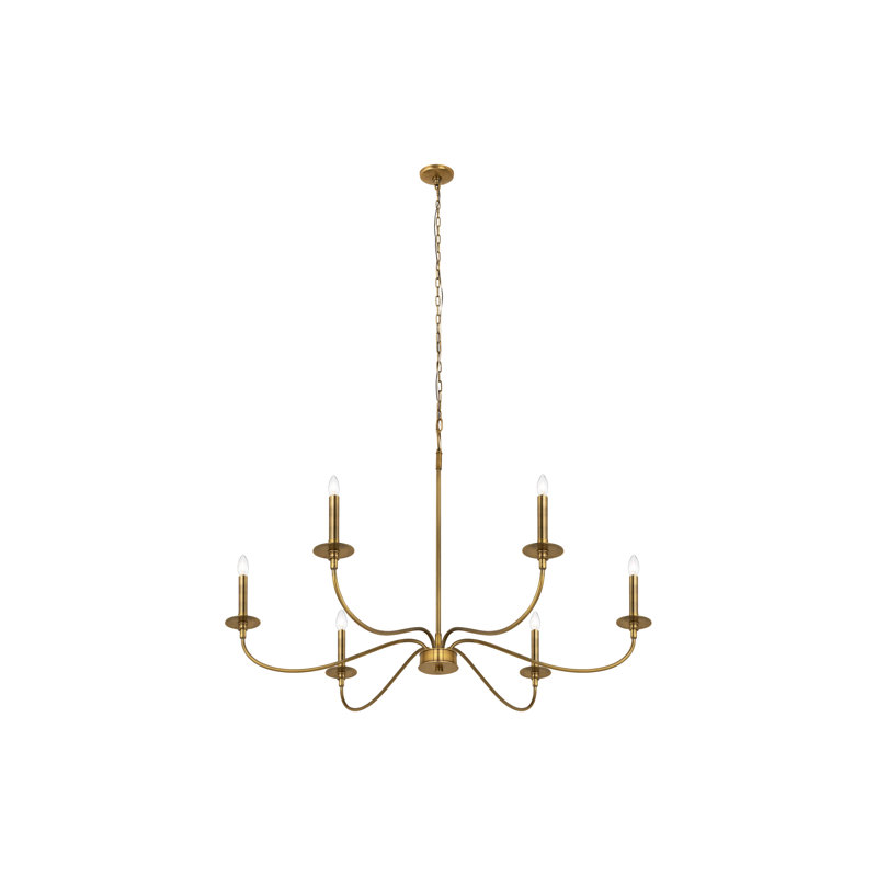 Ajmer 6 - Light Dimmable Classic / Traditional Chandelier, 29" H x 42" W x 42" D, Rubbed Brass