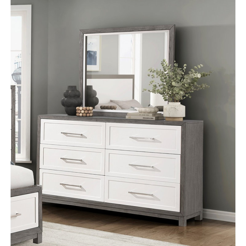 Commode gris ivoire, commode à six tiroirs