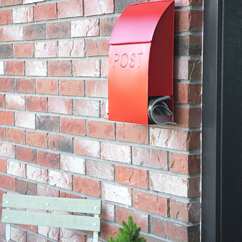 Milano Red Steel Wall Mounted Mailbox with Newspaper Holder