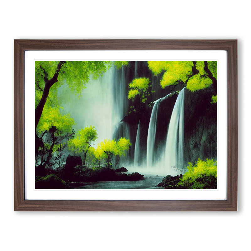 Joyous Waterfall - Single Picture Frame Print, 46cm H x 64cm W x 2cm D, Walnut