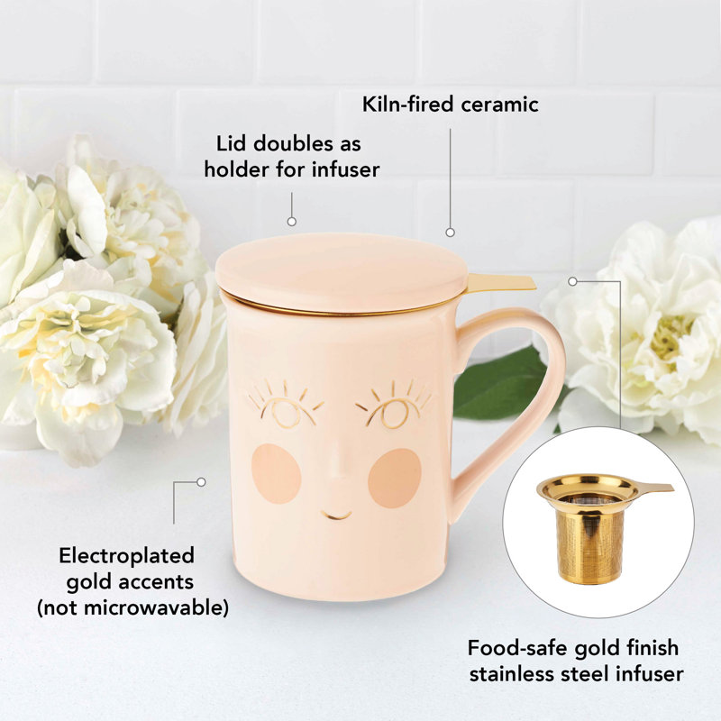 Personalized Pink Ceramic Tea Infuser Mug with Lid