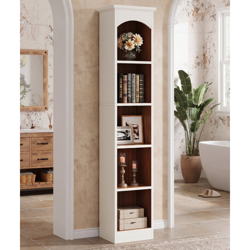 Bibliothèque étroite Pardoes, Blanc/noyer