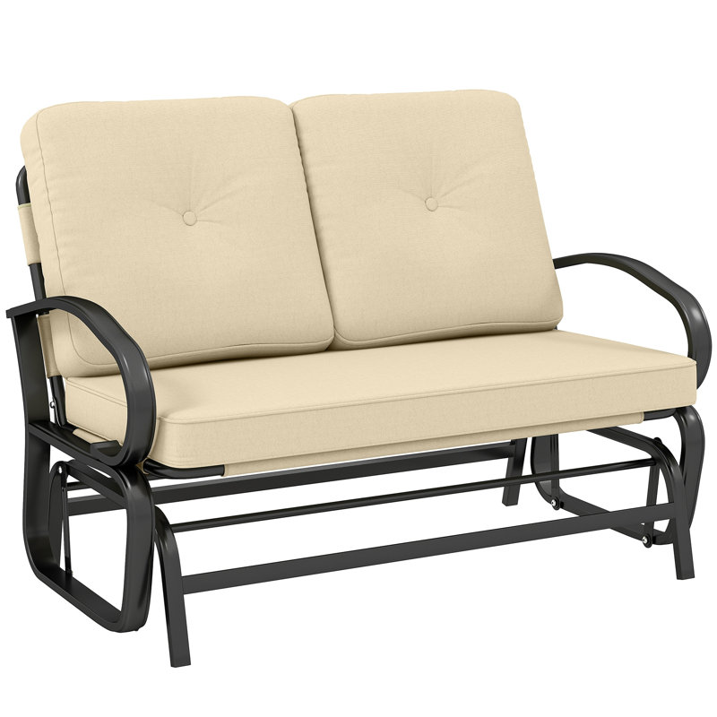 Banc d'extérieur coulissant en métal avec coussins, Beige