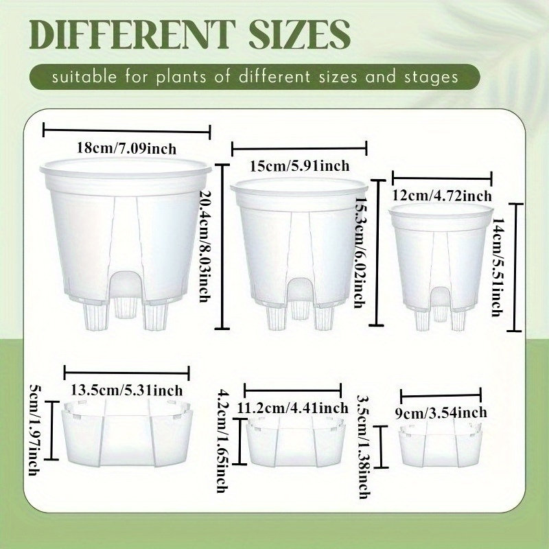 Ensemble de 12 pots à fleurs en plastique avec 3 tailles, réservoir à eau et réservoir d'eau transparent