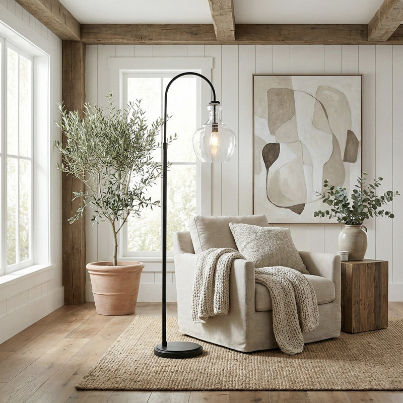 Lampe sur pied arquée 70 po Verona, Bronze noirci, Bullé