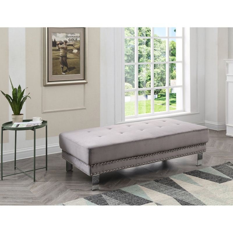 Velvet Ottoman, Gray Velvet