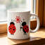 1pc Whimsical Ladybug & Flower Ceramic Coffee Mug - Red & Ladybug Design with Dots.