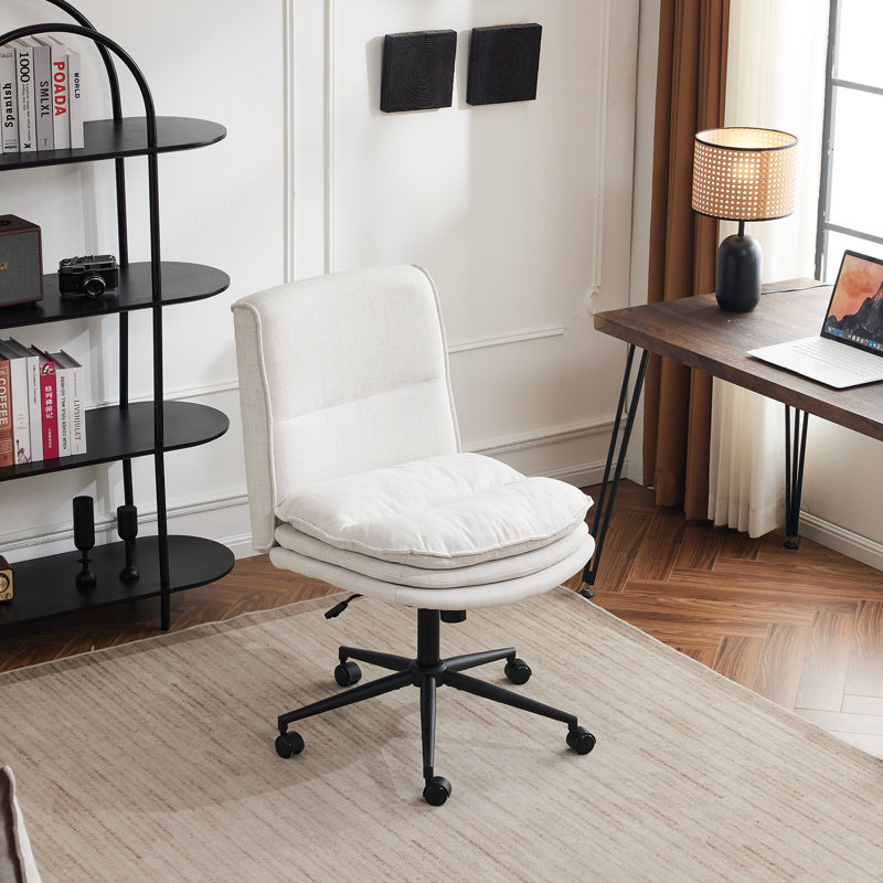 Upholstered Armless Task Office Chair, Cream Polyester