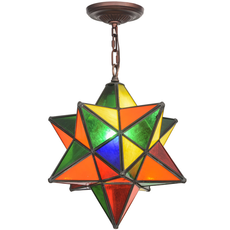 12" Wide Moravian Star Pendant, Green/Orange/Yellow, 16" H x 12" W x 12" D