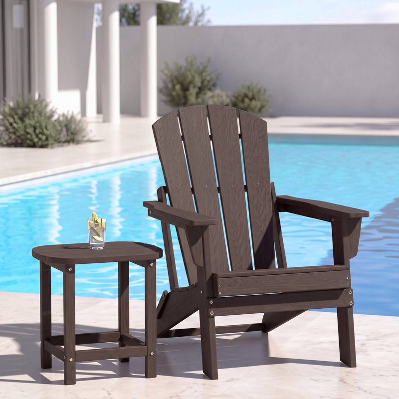 Chaise Adirondack pliante avec table d'appoint à un niveau, ensemble de sièges d'extérieur en PEHD résistant aux intempéries pour patio, véranda, jardin et bord de piscine