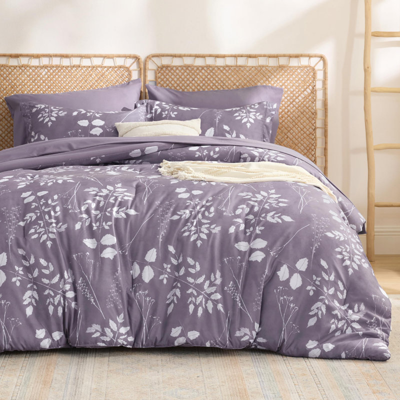 Bedsure Bed in a Bag - Reversible Flroal & Plant Pattern Printed with Comforters, Sheets, Pillowcases & Shams, 89GSM