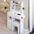 29.2" Left Drawer Vanity With Cushioned Stool, Built - In 2 Ac+2 Power Station, Hair Dryer Bracket, Extra Large Touch Switch Led Mirror Tri Color Lighting And Adjustable Brightness, For Small