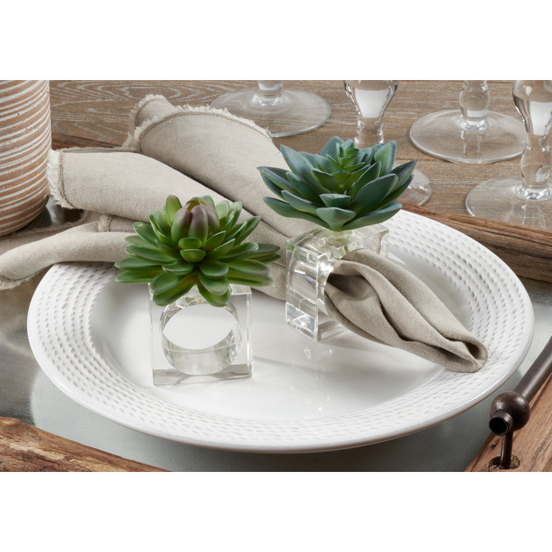 Green Succulent Design Acrylic Napkin Rings Set of 4
