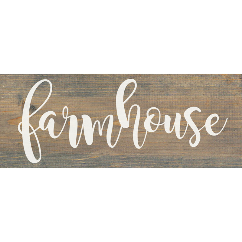 Reproduction d’art textuel sur bois, "Farmhouse" par sawdust City, Gris patiné