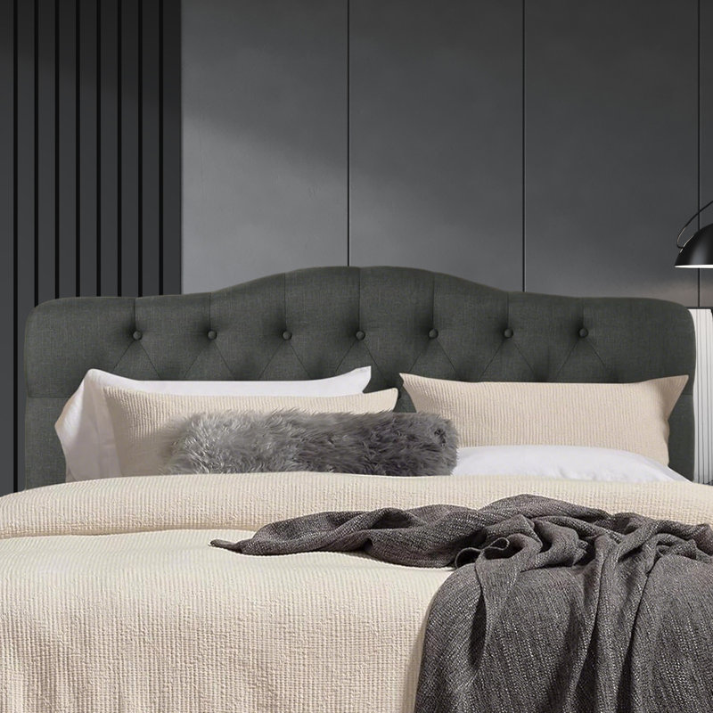 Linen Upholstered Headboard-Modern-Adjustable Height-Button Tufting, Black, Queen