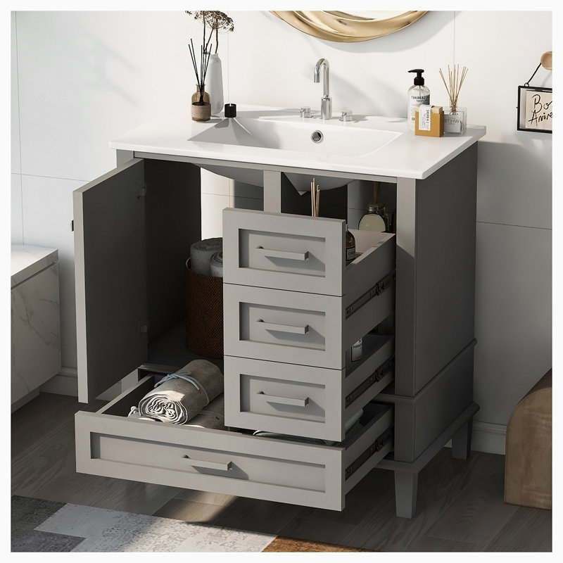 Ensemble de meuble-lavabo simple avec plateau 18,30 Neomi, Gris