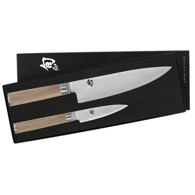 Shun Classic Blonde 2 Piece Starter Set, Includes 8" Chef and 3.5” Paring Knives, Handcrafted Japanese Knife Set, VG-MAX Core with Damascus Stainless Steel Cladding, Pakkawood Handle
