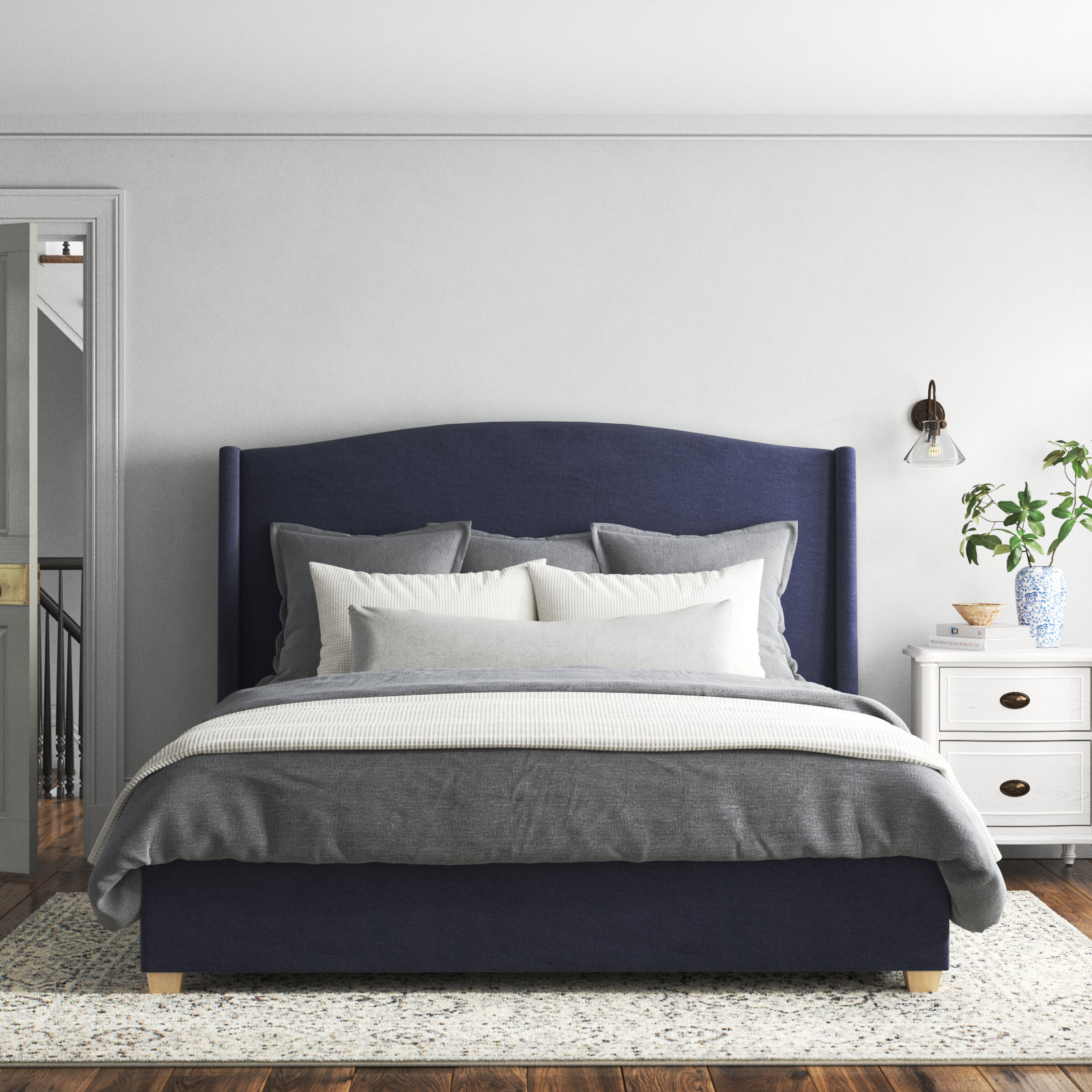 Allis Upholstered Wingback Bed, Twin, Classic Pearl Performance Velvet