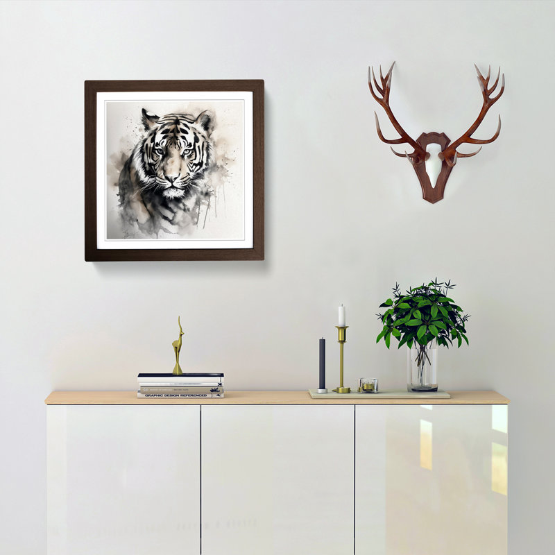 Tiger Ink Wash No.1 - Framed Print, Walnut