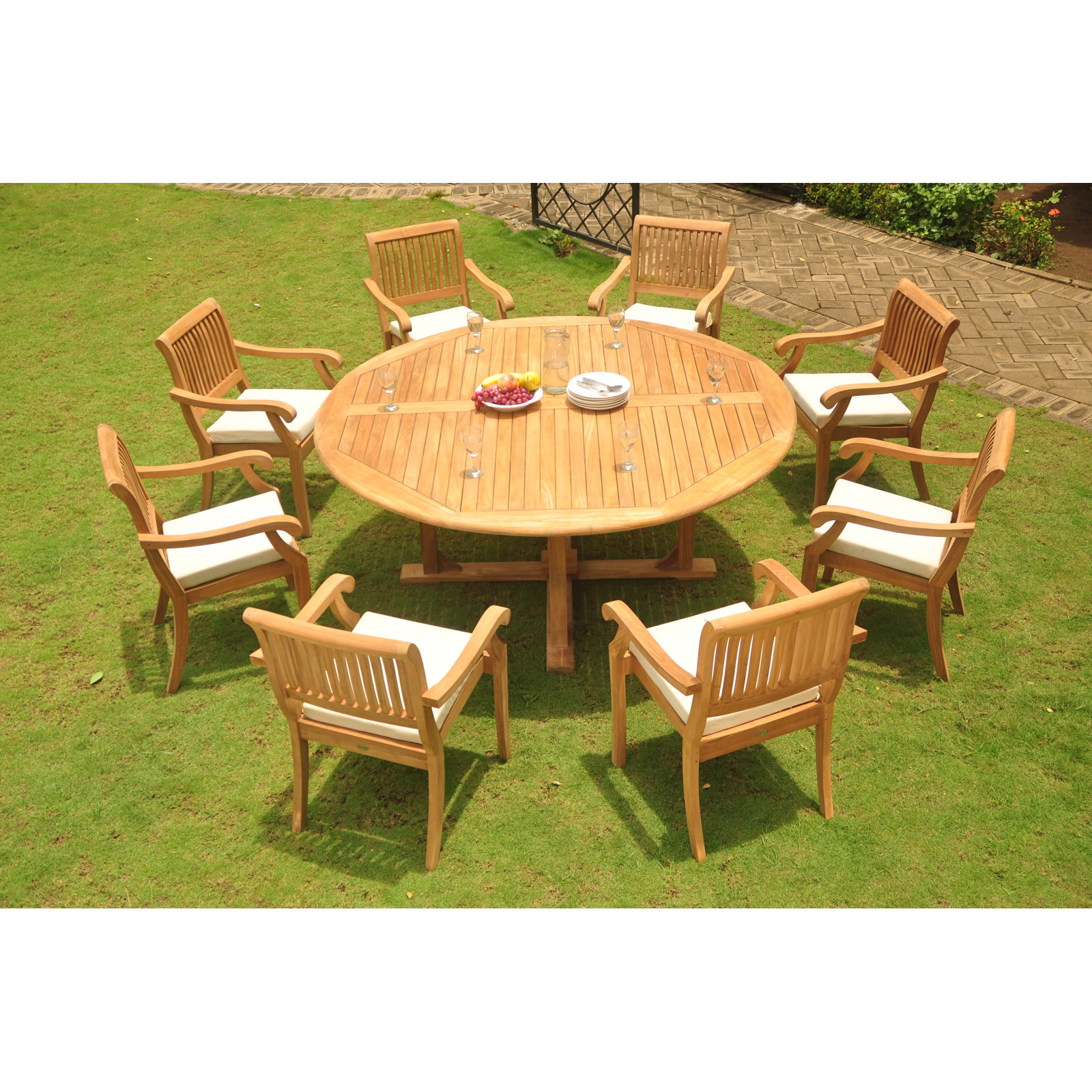 Masten Round 6-Person Outdoor Dining Set, 72" L x 72" W x 31" H, 8