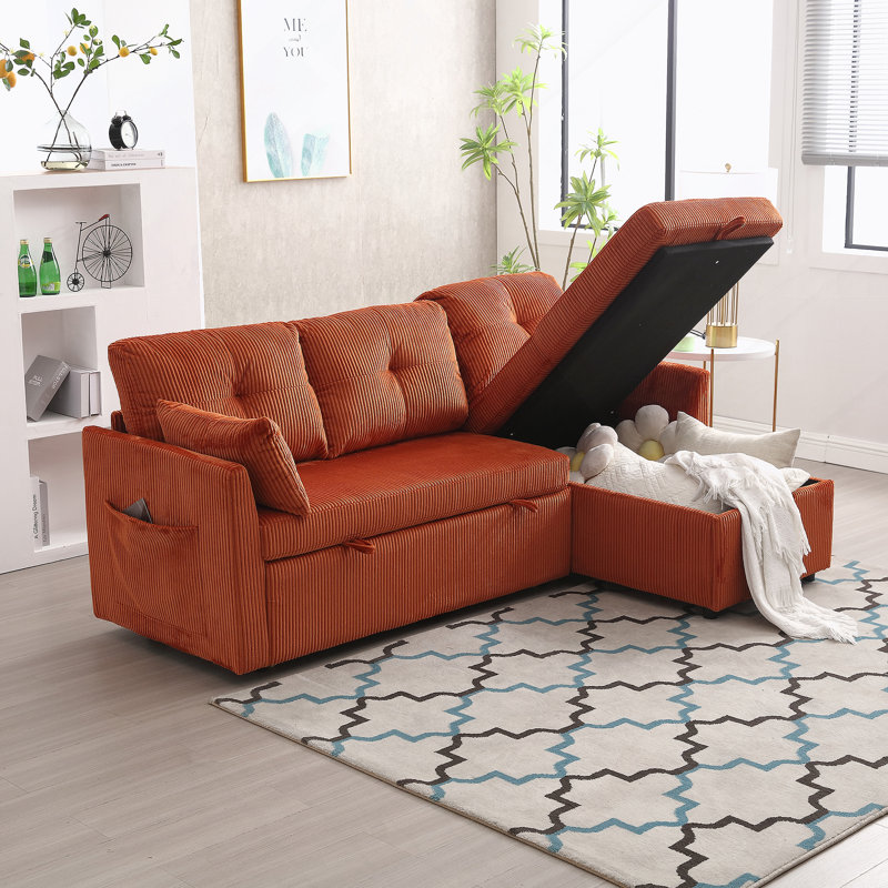 Modular Sectional Sofa L Shaped Modular Couch with Reversible Chaise, Orange Velvet