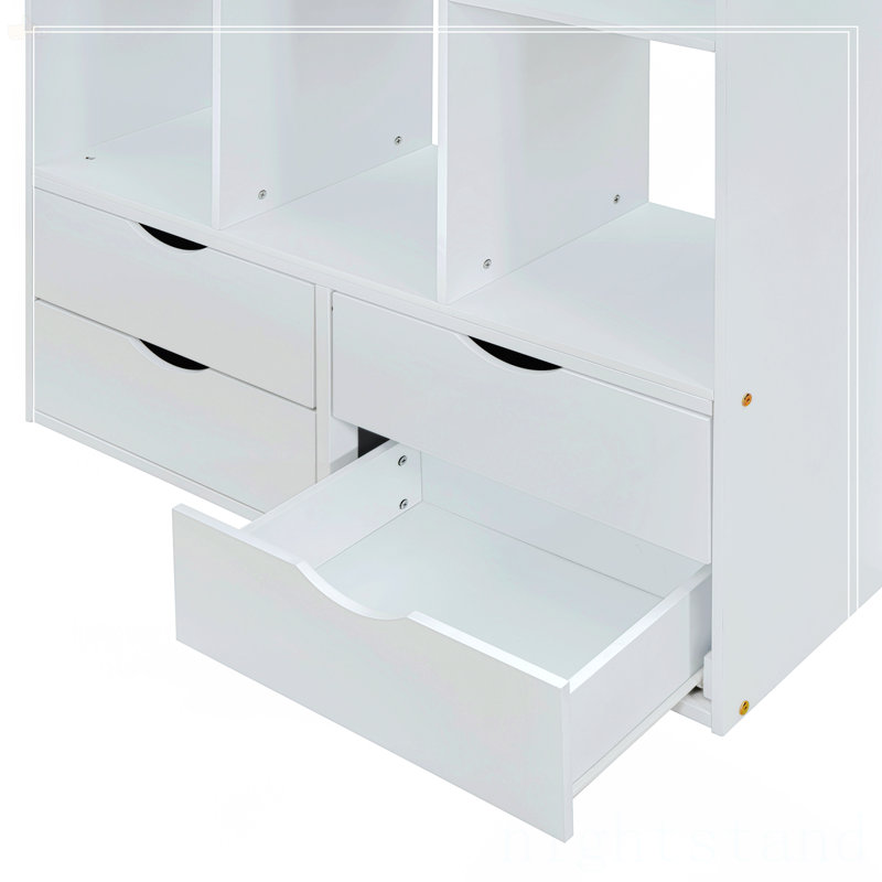 Lit mezzanine double avec grandes tablettes
