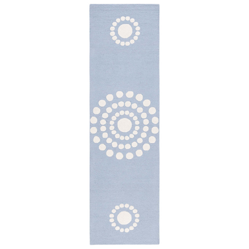 Tapis bleu / ivoire en laine / coton touffeté à la main Kynlee, Tapis de couloir 2 pi 3 po x 8 pi