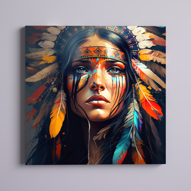 Colorful Native American Woman VI - Woman Boho Wall Art, Wrapped Canvas, 30" H x 30" W, No Frame