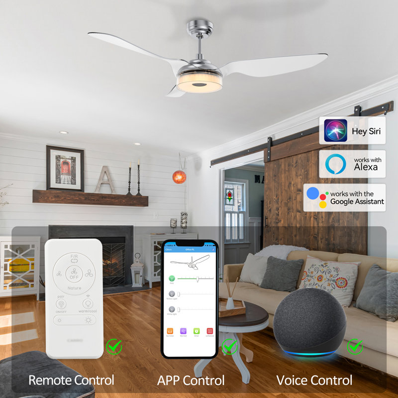 Ventilateur de plafond standard à DEL à 3 pales 56 "avec télécommande et ensemble d'éclairage inclus Geradette