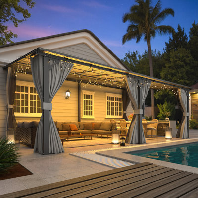 Lean-To Wall-Mounted Pergolas With Curtains And Netting