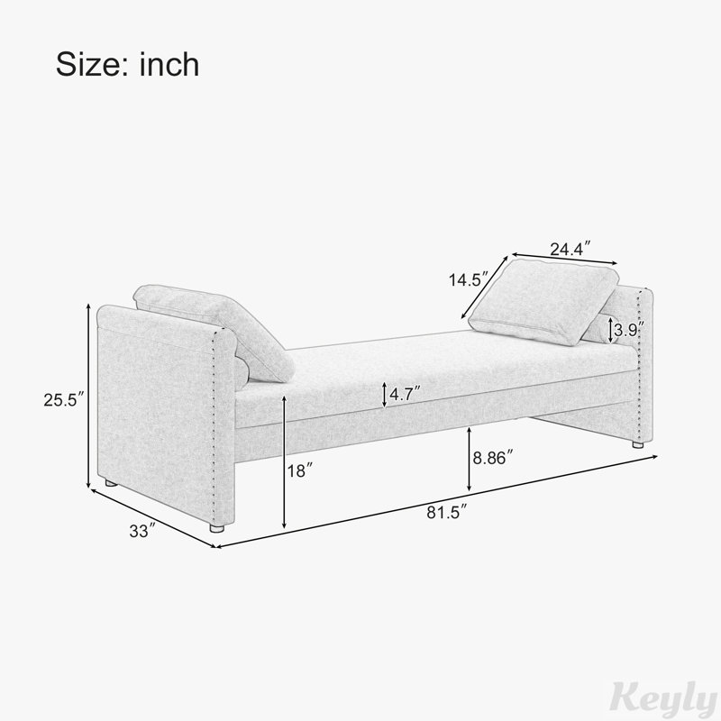 Chaise longue rembourrée en lin avec coussins, Gris