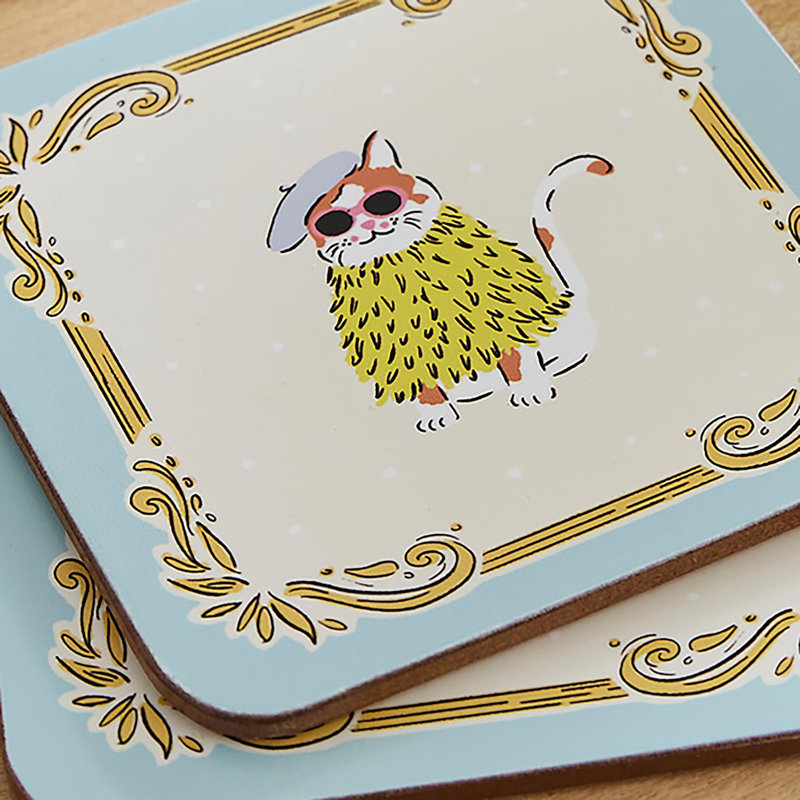 Cool Cats Square 4 Piece Coaster Set