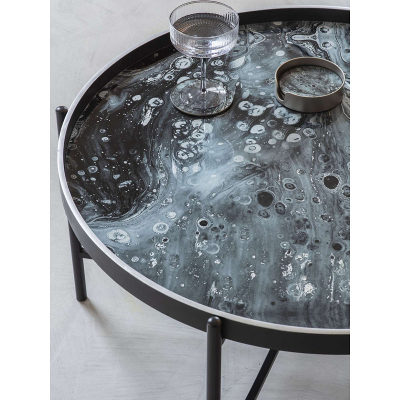 Monochrome Coffee Tray Table, Silver Top/Black Base