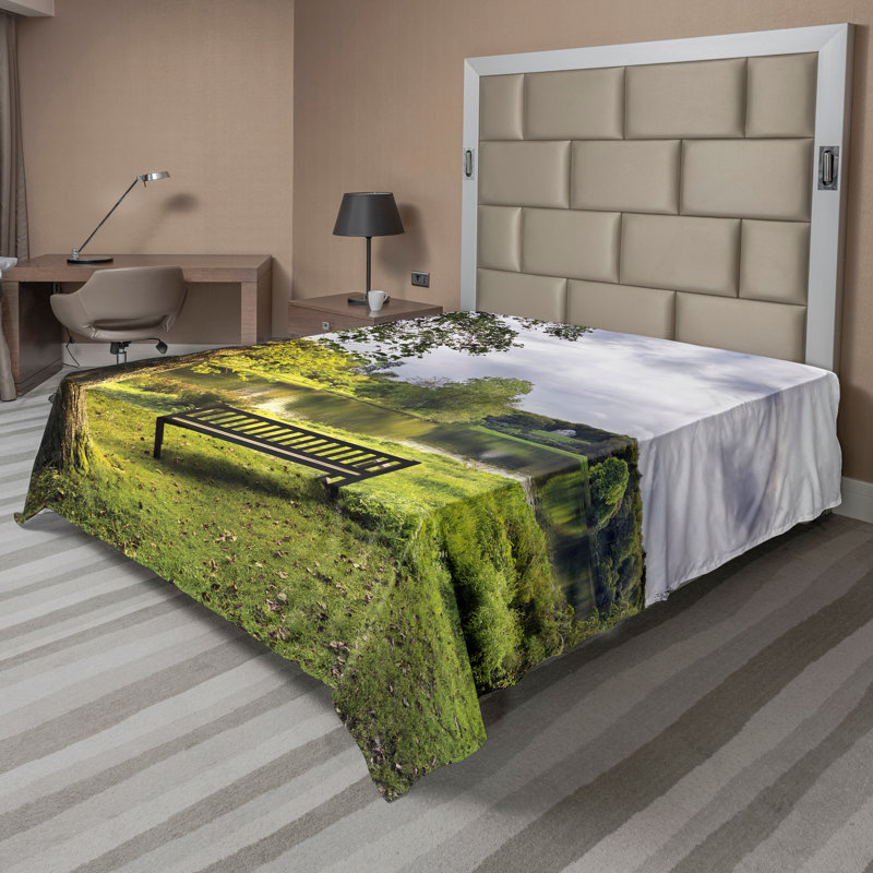 Drap plat Ambesonne Country Stourhead Scène nuageuse vert gris, Drap plat pour très grand lit californien