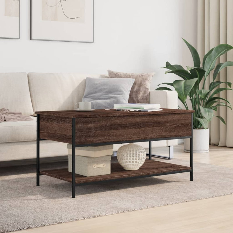 Noby Lift Top Four Leg Coffee Table with Storage, Brown Oak
