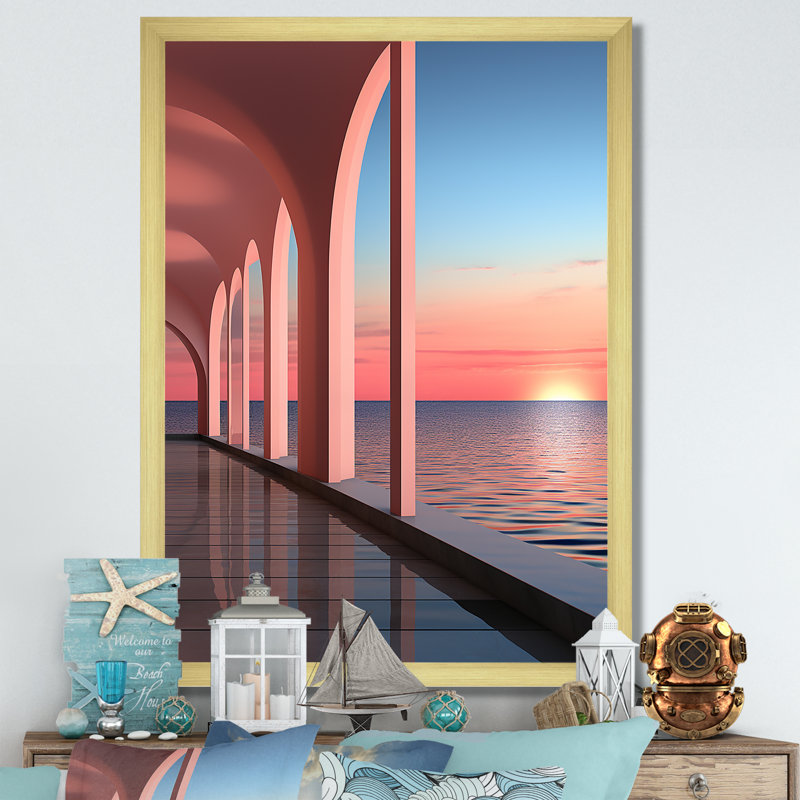 «Sunset Coastal Architecture Serenity I», reproduction sur toile, H 32 po x l 24 po x P 1 po, Encadrement doré