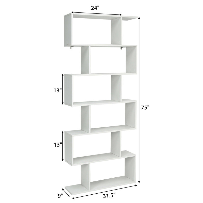  Bibliothèque à 6 niveaux H 75 po x l 31,5 po, Blanc, H 75 po x l 31,5 po x P 9 po