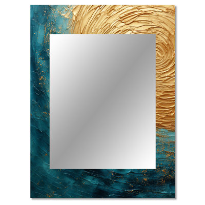 Gold Teal Oceans Alchemy Spiral III - Abstract Spirals Decorative Mirror, Modern Wall Mirror, Printed Metal Art